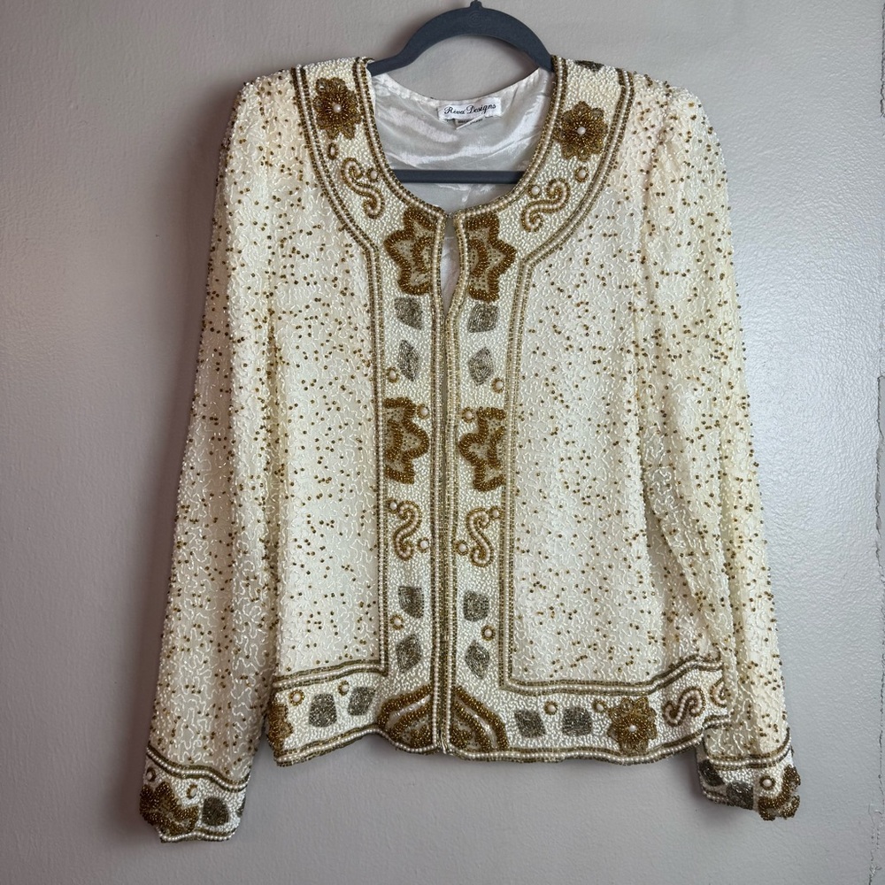 Riva Designs Women’s Vintage Beaded Silk Formal Jacket Sz 10